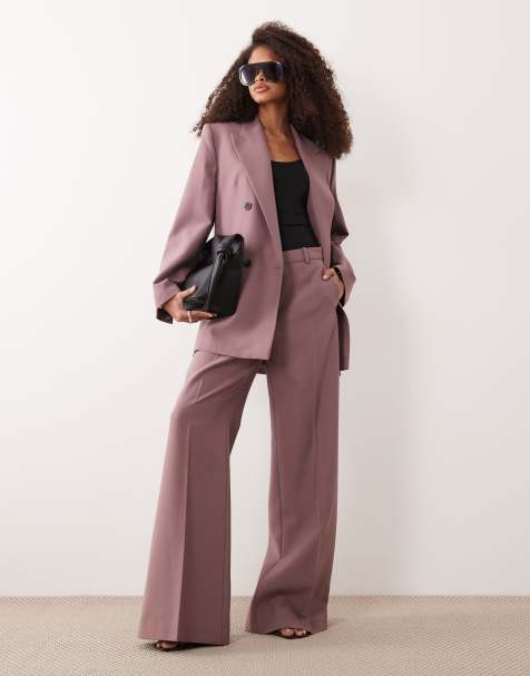 Mango - Bangkok - Co-ord set van double breasted blazer en broek van wolmix in beigeroze - view 1
