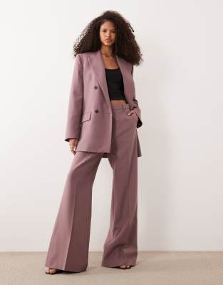 Mango Bangkok Wool Mix Tailored Flared Pants In Purple