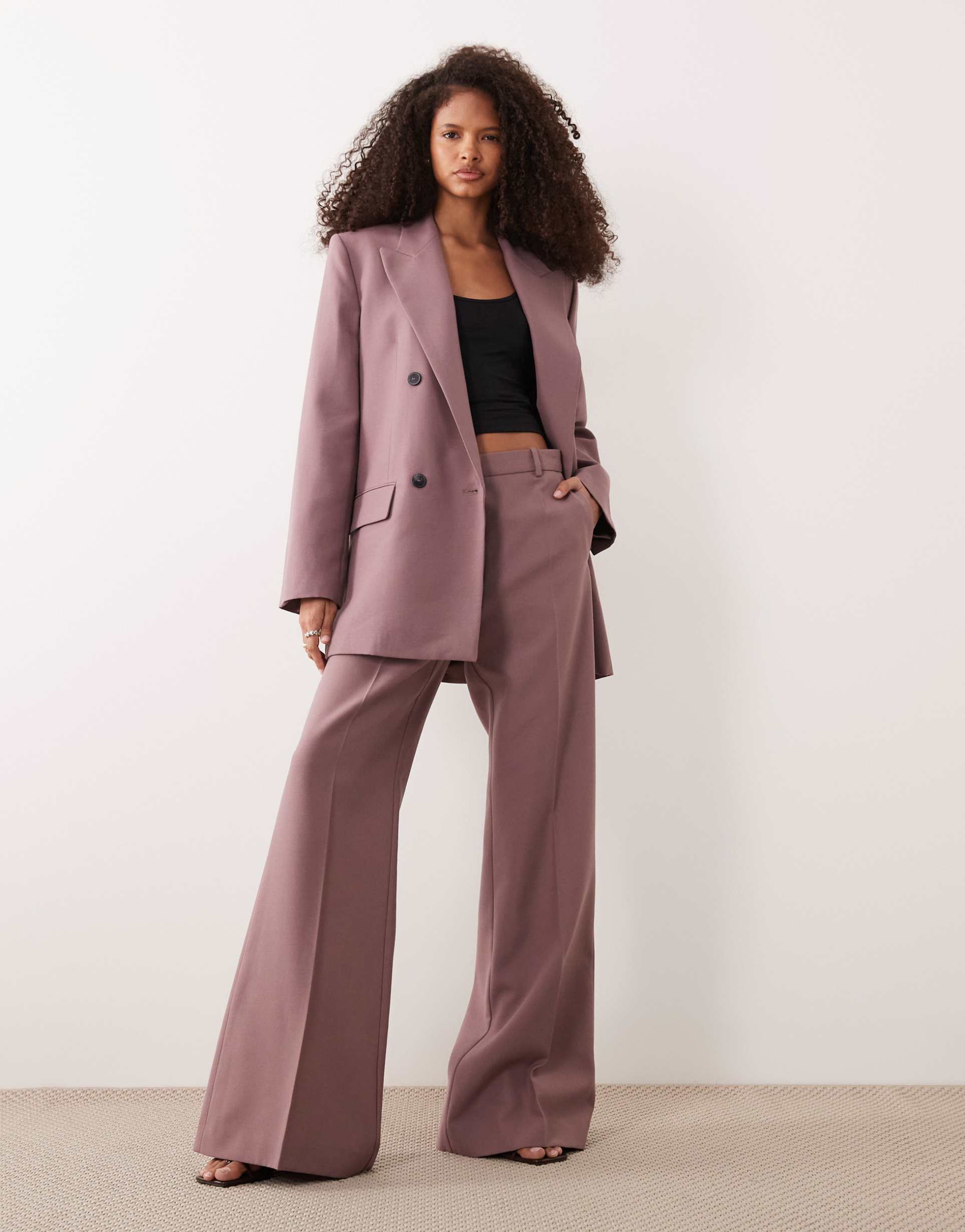 mango bangkok wool mix tailored flared pants in blush pink - part of a set