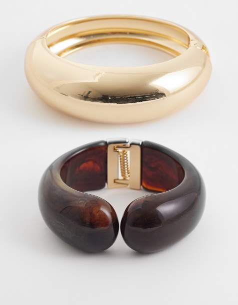 Mango - Bangle armbanden in goud en bordeauxrood - view 1