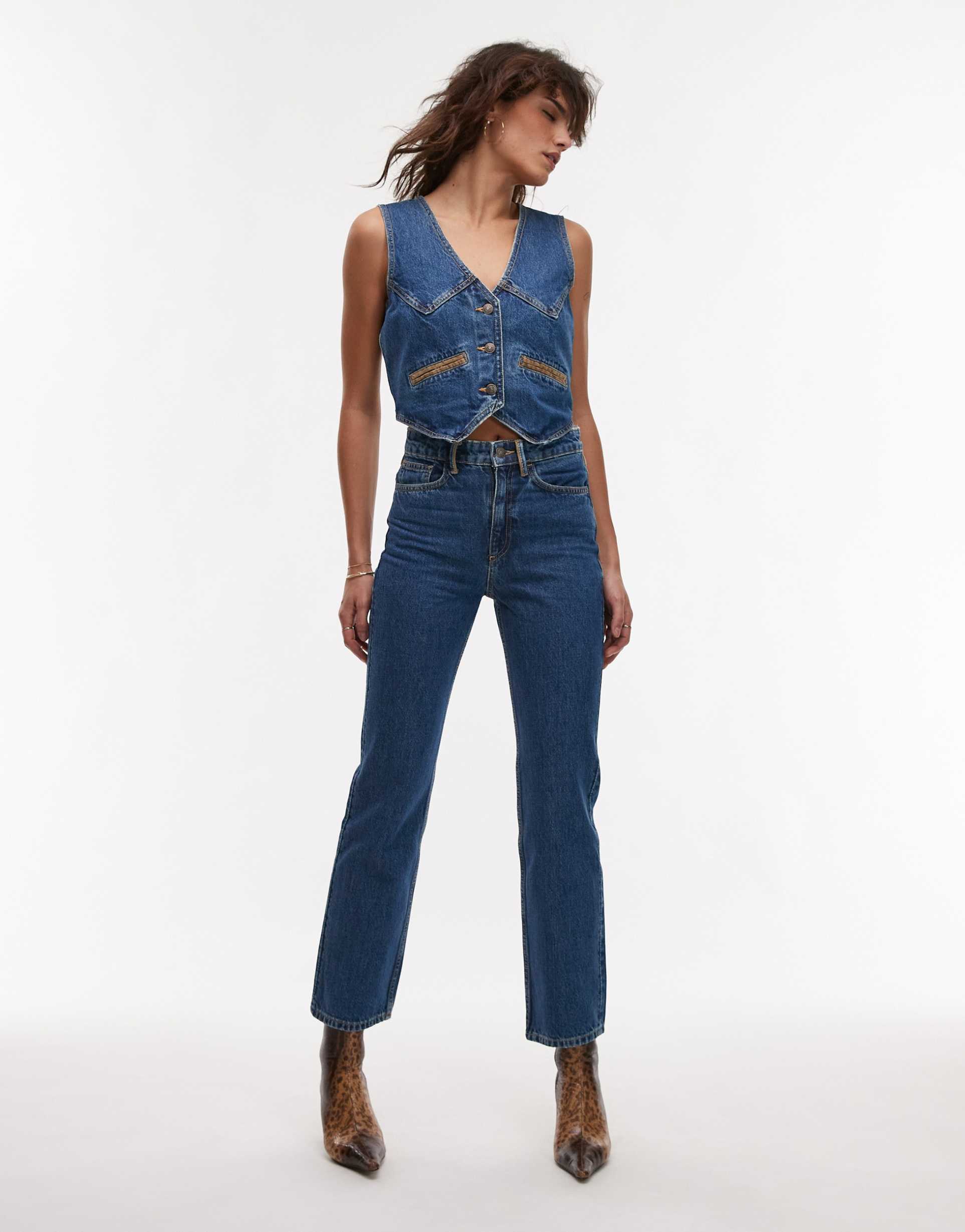 mango bannack corduroy pocket detail slim leg jeans in blue - part of a set