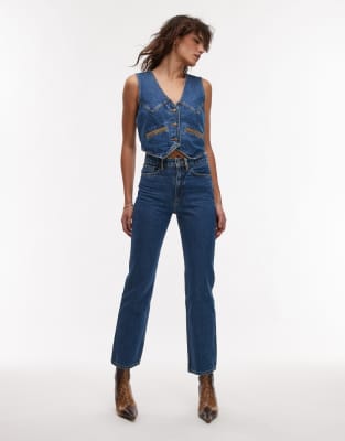 Mango - Bannack - Jeans in Blau mit schmalem Bein und Cord-Taschendetail, Kombiteil