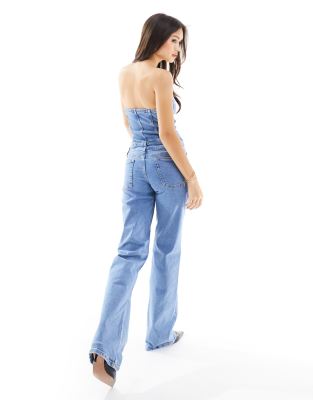 Mango bardot denim jumpsuit in light blue ASOS