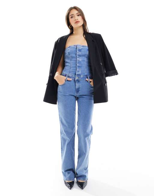 Denim cheap jumpsuit bardot