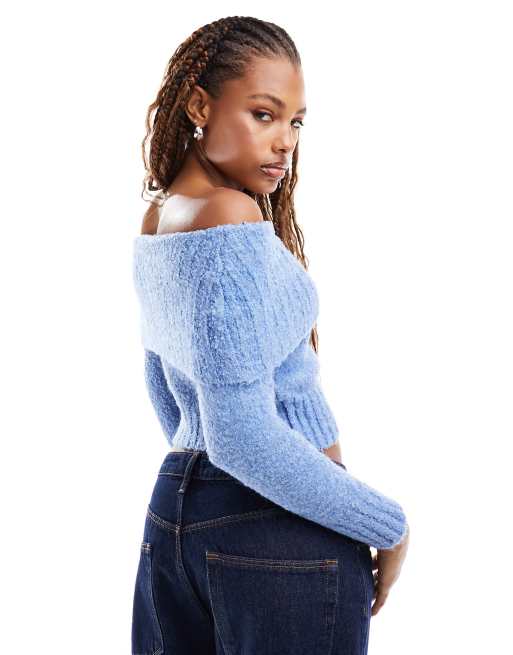 Light blue 2025 off shoulder sweater