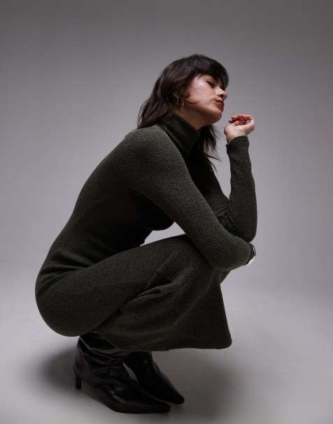 Mango - Bardot maxi jurk met overslag in kaki - view 1