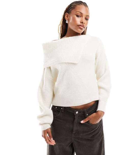 Mango bardot sweater with side split in white - view 1