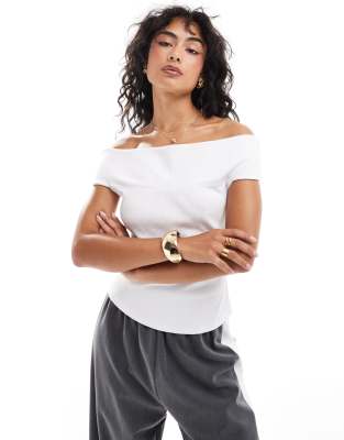 Mango Bardot Top In White In White