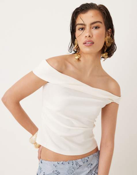 Mango bardot top in white - view 1