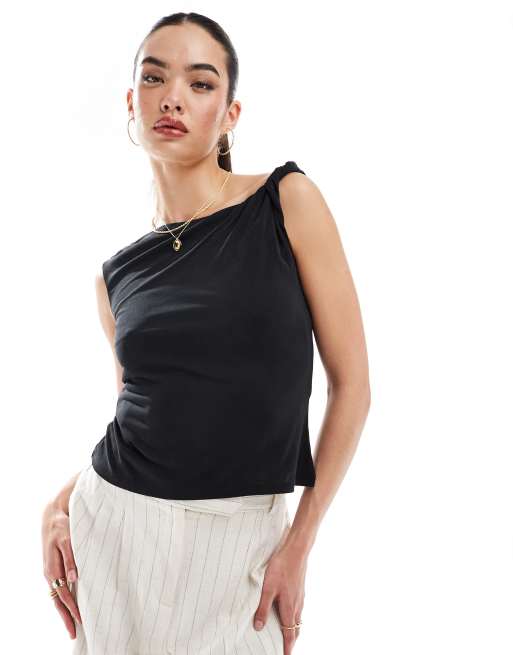 Mango - Bardot top met gedraaide schouderbandjes in zwart