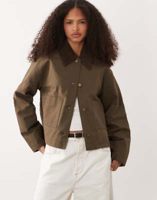 Mango barn jacket in khaki green