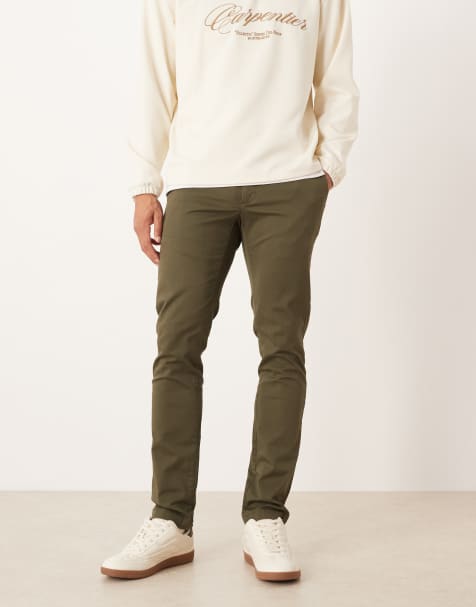 Mango Barna cotton mix slim trousers in khaki green - view 1