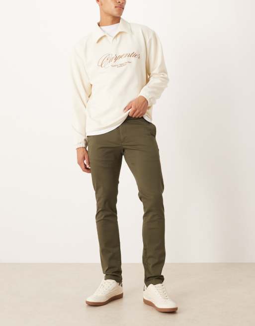Mango Barna cotton mix slim trousers in khaki green, 2 of 5