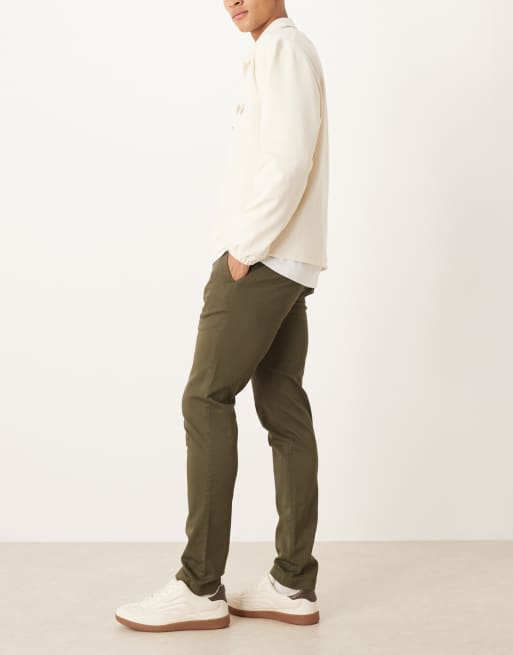 Mango Barna cotton mix slim trousers in khaki green, 3 of 5