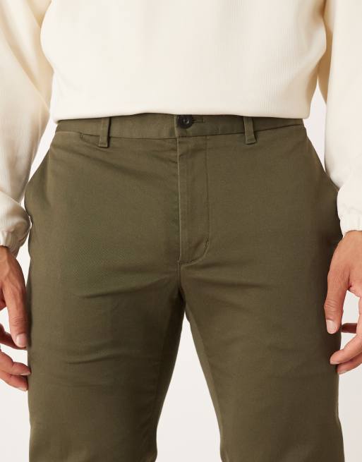 Mango Barna cotton mix slim trousers in khaki green, 4 of 5