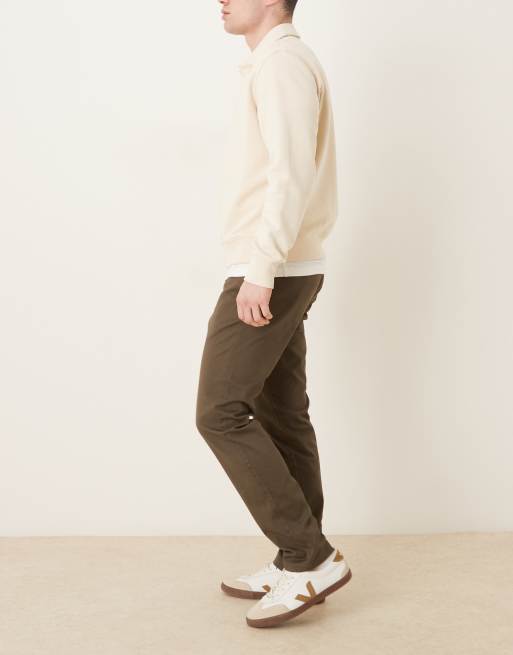 Mango Barna cotton rich straight tailored trouser in khaki, 3 of 5