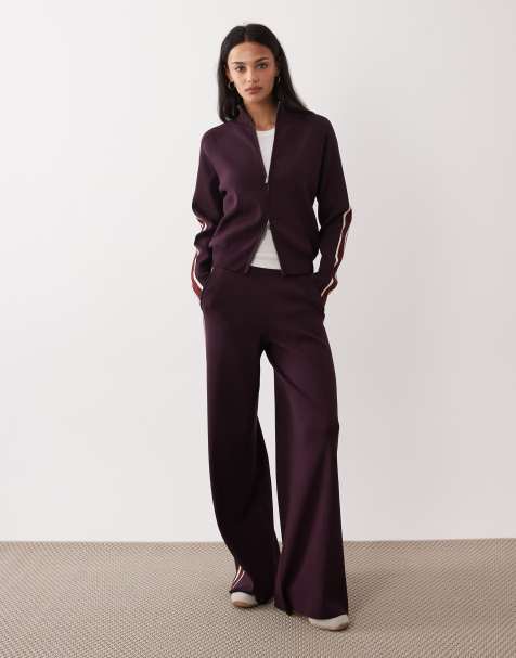 Mango - Barneda - Co-ord set van gebreid trainingsjack en broek in pruimpaars - view 1