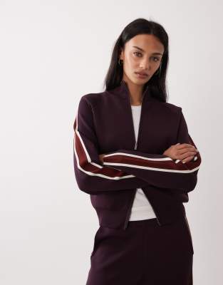 Mango - Barneda - Gestrickte Trainingsjacke in Pflaume, Kombiteil-Rot