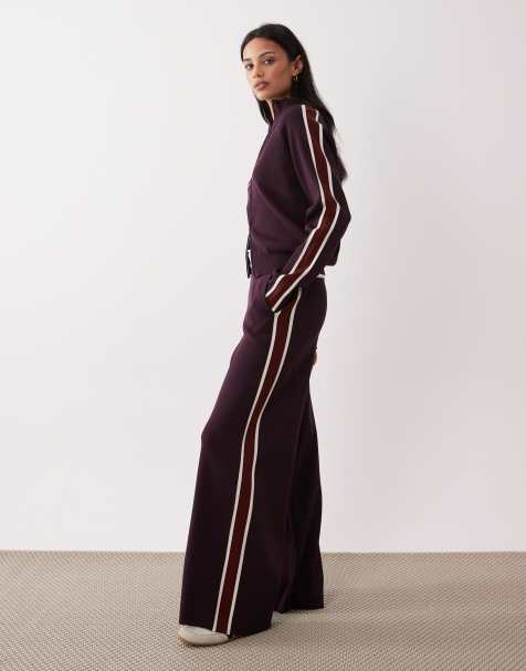 Mango Barneda knitted straight trouser co-ord in plum - view 1