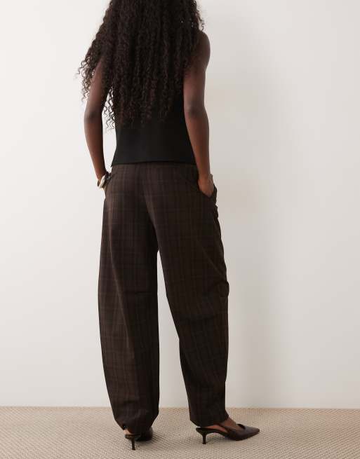 Mango barrel broek met bruine ruitprint, 5 van 5