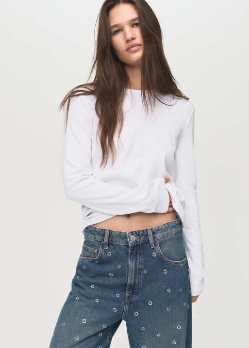Mango barrel jean with eyelet detail in mid blue, 2 of 5