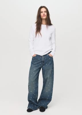 Mango - Barrel-Leg-Jeans in Mittelblau mit Ösen-Detail