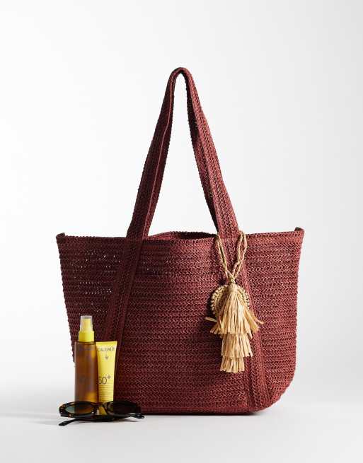 Mango – Bärröd toteväska i raffia, 2 av 4