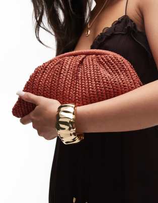Mango - Bast-Clutch in dunklem Orange