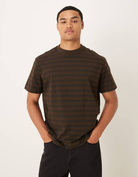 Mango – Baumwoll-T-Shirt mit Streifen in Braun und Schwarz - view 1