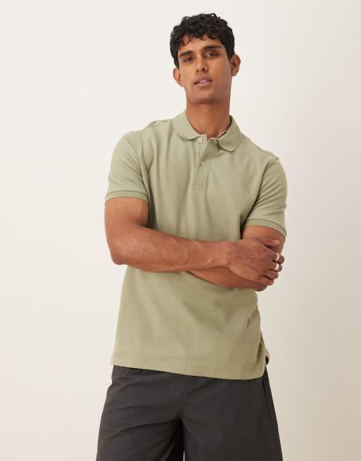 Mango – Bawełniana koszulka polo z krótkimi rękawami w kolorze jasnego khaki