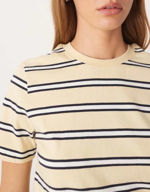 Mango – Bawełniany T-shirt w żółto-brązowe paski, 2 z 4