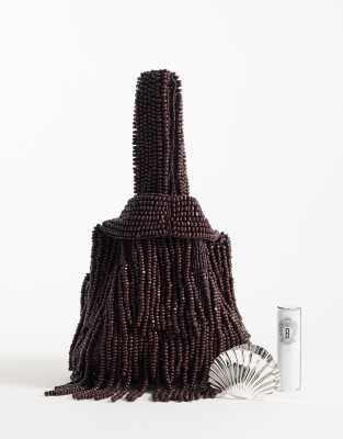 Mango Beaded Bag In Brown