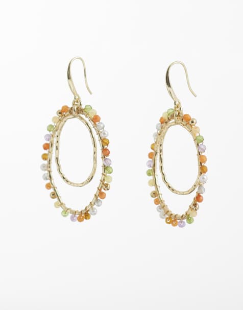 Mango beaded boho hoop earrings in gold - view 1