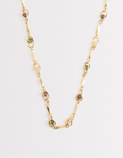 Mango beaded chain necklace in gold - view 1