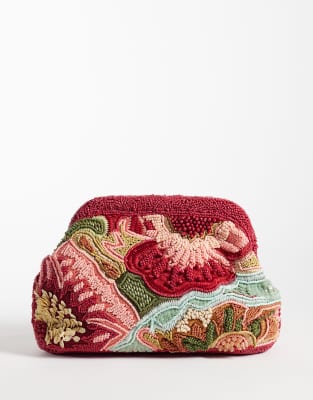 Mango Beaded Clutch Bag In Red