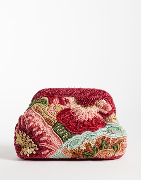Mango beaded clutch bag in red - view 1