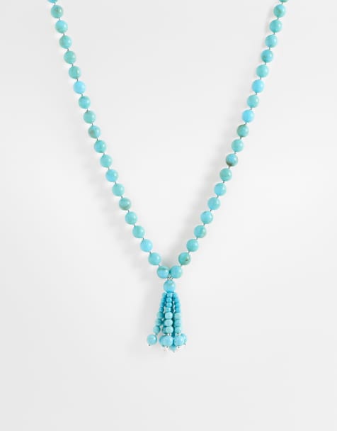 Mango beaded drop necklace in blue - view 1