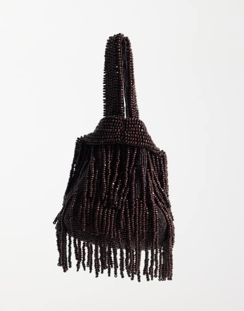 Mango beaded handbag in brown - view 1