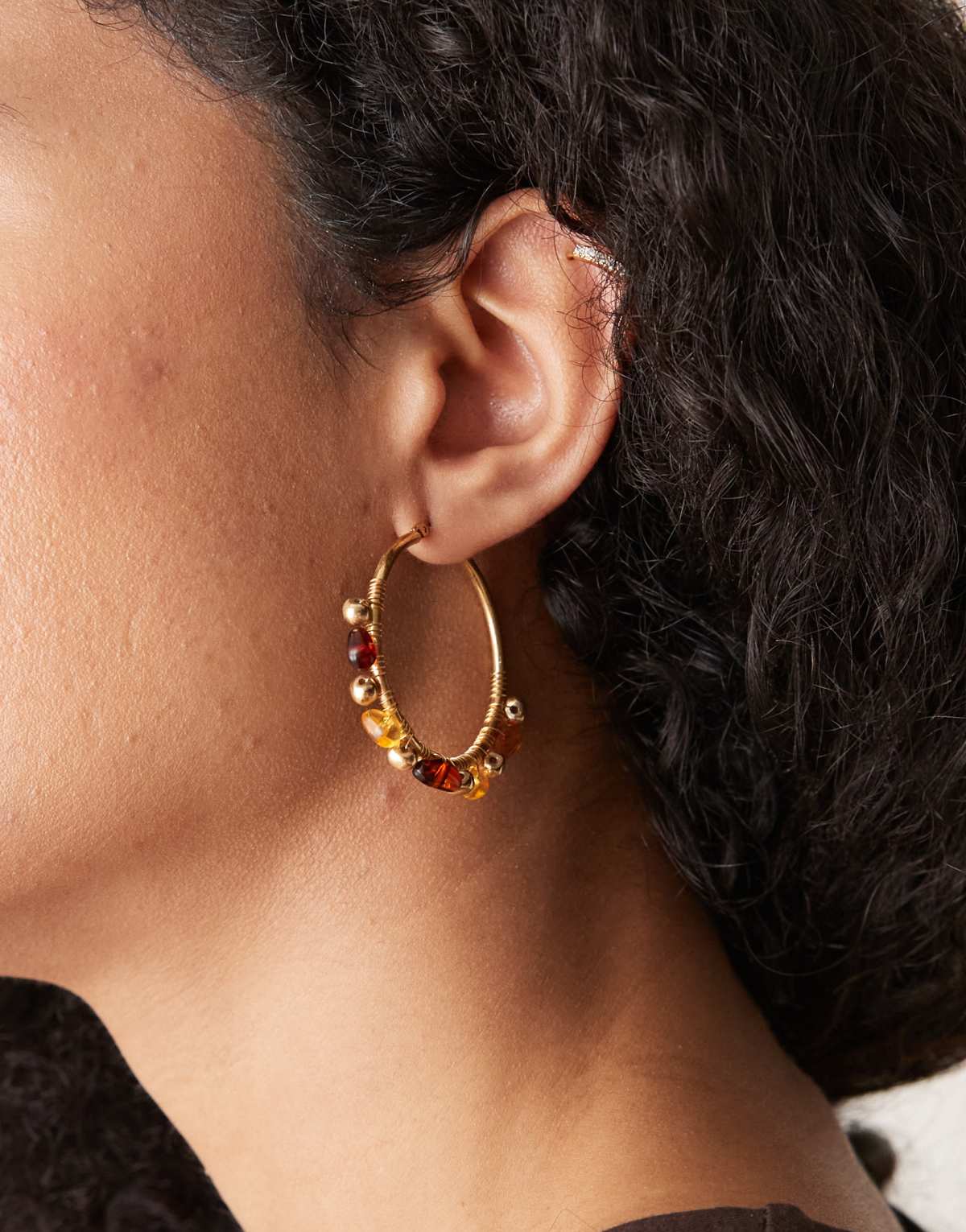 Mango beaded hoop earings in gold