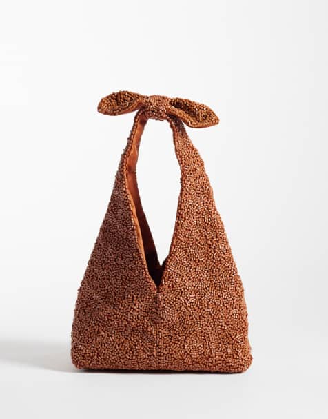 Mango beaded knot detail handbag in deep red - view 1