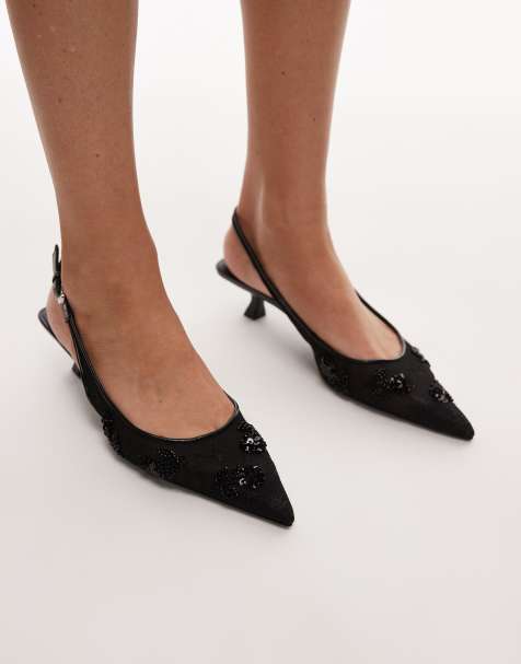 Mango beaded pointed slingback kitten heel sin black - view 1