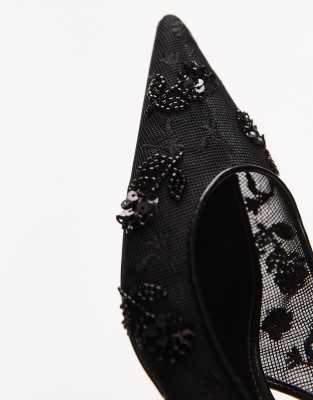 Shop Mango Beaded Pointed Slingback Kitten Heel Sin Black