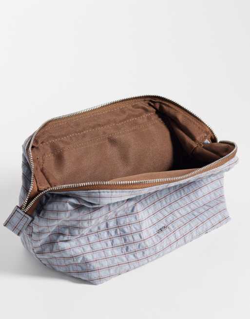 Mango - Beauty case con zip blu a quadri, 3 di 4