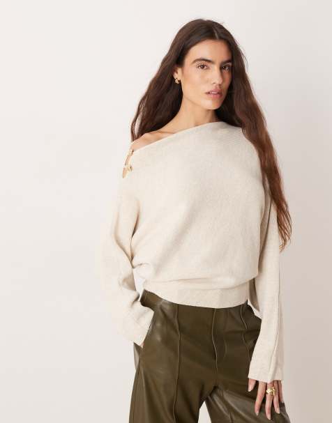 Mango - Beige asymmetrisk trøje med metaldetaljer i uldblanding - view 1