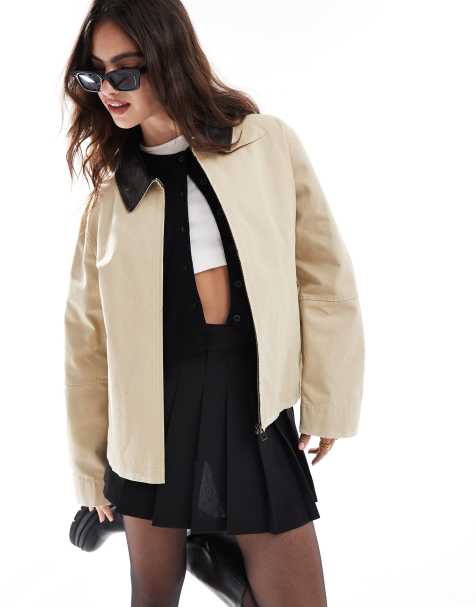 Mango – Beige, avslappnad parkas med kontrasterande krage - view 1