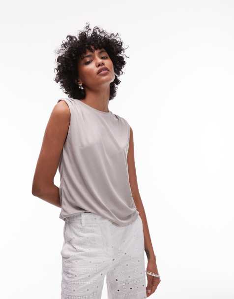 Mango - Beige blød T-shirt med rynket skulderdetalje - view 1