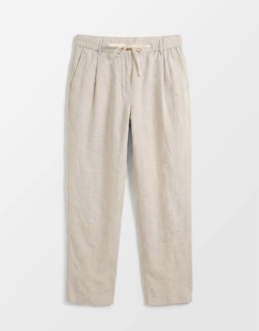 Mango - Beige bukser med elastisk talje med løbesnor i afslappet pasform i hørblanding , 6 af 9