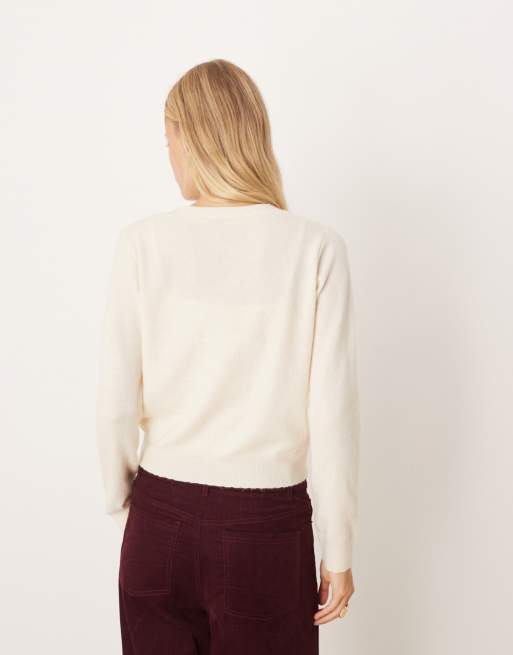 Mango - Beige cardigan i uldblanding med sløjfedetaljer, 3 af 4