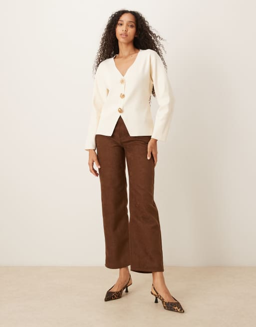 Mango - Beige cardigan med guldfarvede statement-knapper i kompakt strik, 4 af 4