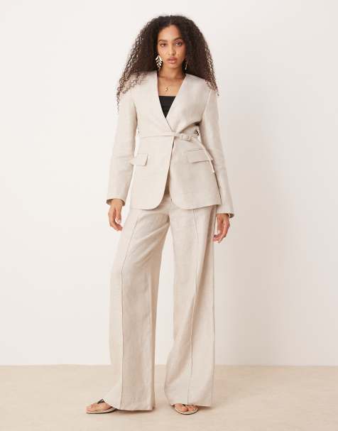Mango – Beige, figursydd kostym i linnemix - view 1